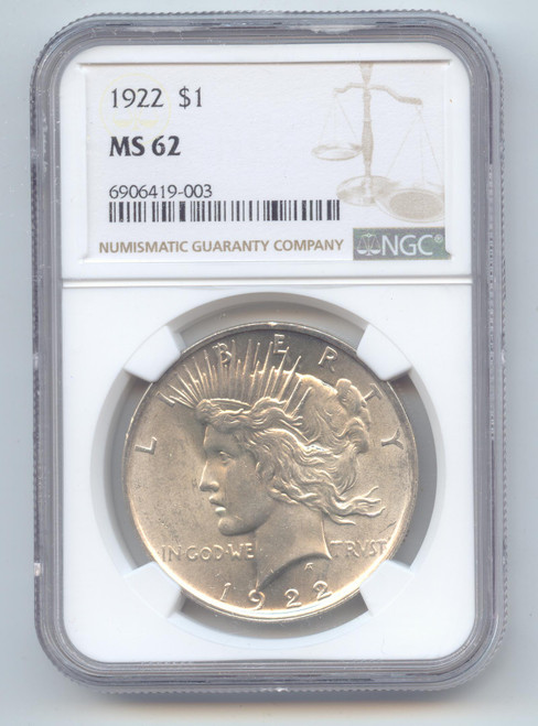 1922 Peace Dollar, NGC MS-62