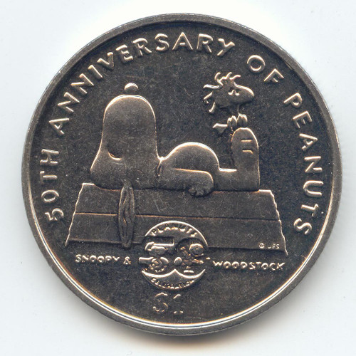 Niue 2000 $1, One Dollar, 50th Anniversary of Peanuts, Snoopy & Woodstock