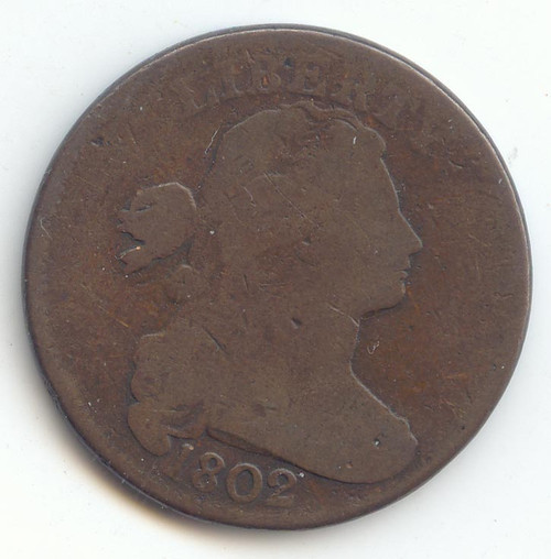 1802 Draped Bust Large Cent, Smooth Brown Good or Better