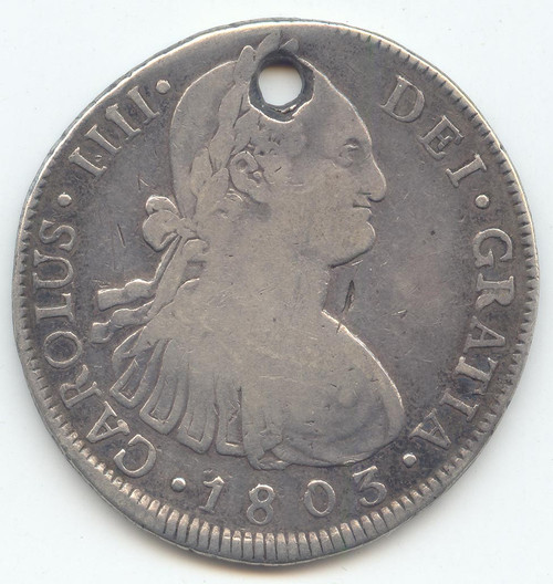 Guatemala,1803 NG M, Portrait 8 Reales, Charles IIII, Spanish Colonial, VF, Hole