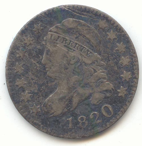 1820 Capped Bust Dime, Large 0, VF Details