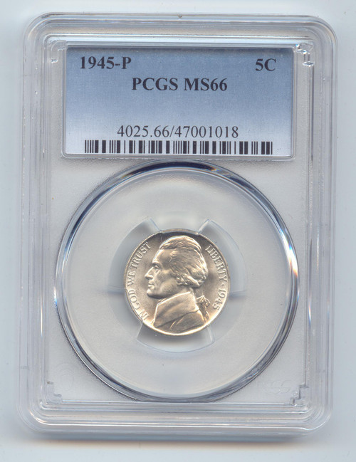 1945-P Silver War Time Jefferson Nickel, PCGS MS-66