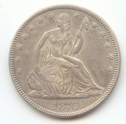 1876 Seated Liberty Half Dollar, Centennial Date, Sharp AU-Unc Details