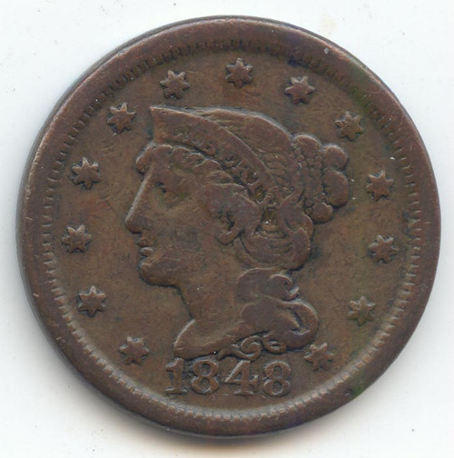 1848 Braided Hair Large Cent, Decent Fine
