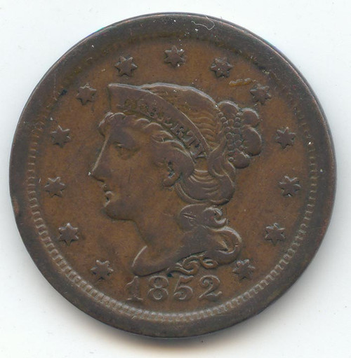 1852 Braided Hair Large Cent, Decent Fine
