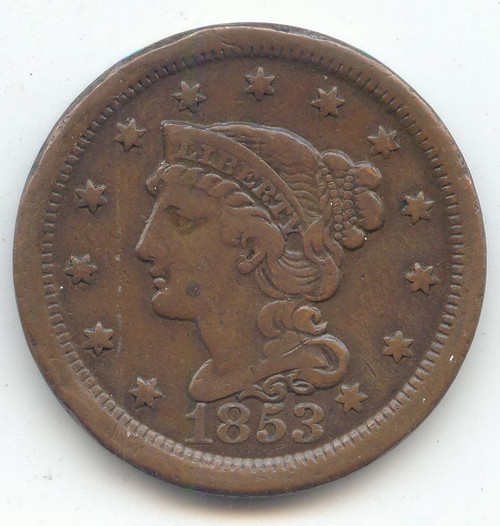 1853 Braided Hair Large Cent, Decent VF
