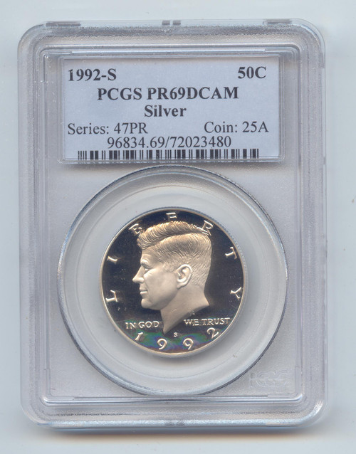 1992-S 90% Silver Proof JFK Half Dollar, Kennedy, PCGS PR-69 DCAM