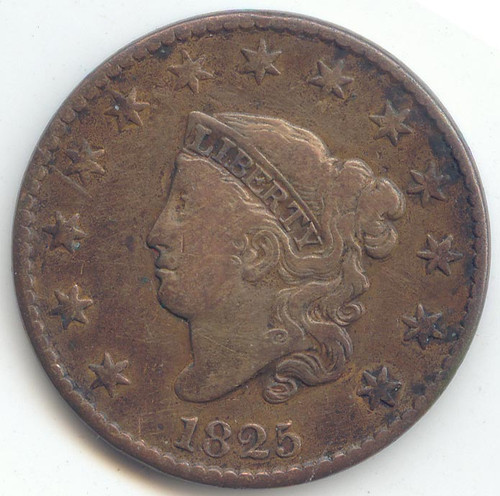 1825 Coronet Head Large Cent, Fine or Better Details