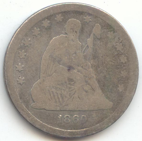 1860 Seated Liberty Quarter, G-VG Details