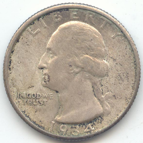 1934 Washington Quarter, Medium Motto, Lustrous and Original AU-Unc, Close to BU