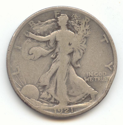 1921-D Walking Liberty Half Dollar, Full Rims, VG Details