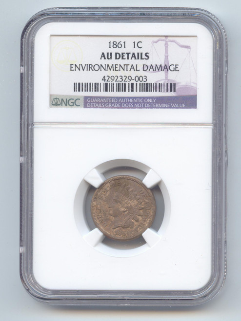1861 Copper Nickel Indian Head Cent, NGC AU Details