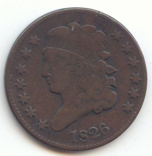 1826 Classic Head Half Cent, Decent Fine