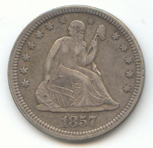 1857 Seated Liberty Quarter, Sharp and Original XF