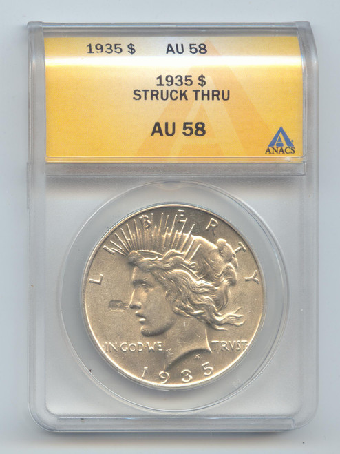 1935 Peace Dollar Error, Strike Thru, ANACS AU-58