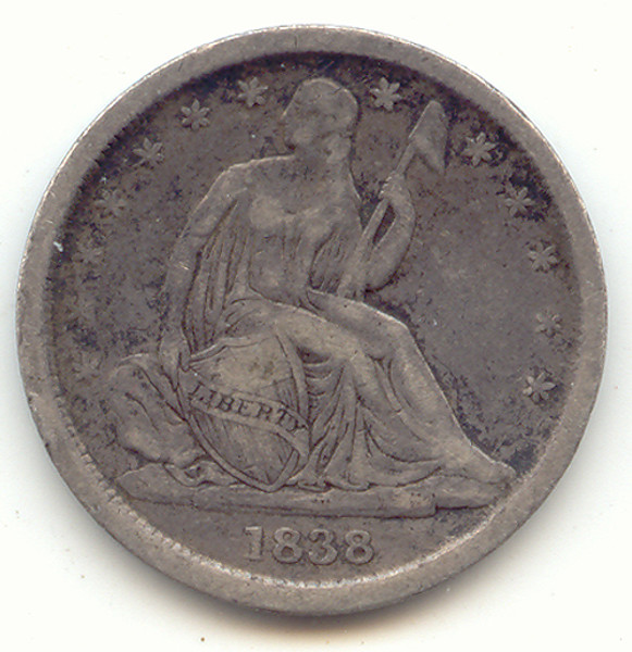 1838 Seated Liberty Dime, Small Stars, Original VF-XF