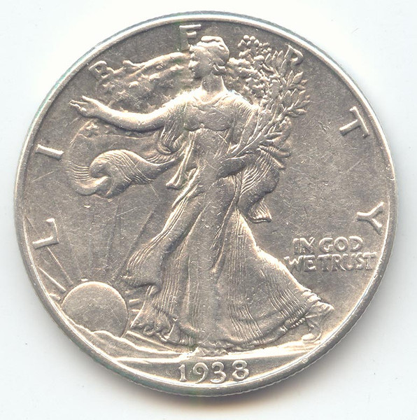 1938-D Walking Liberty Half Dollar, Key Date, XF-AU Details