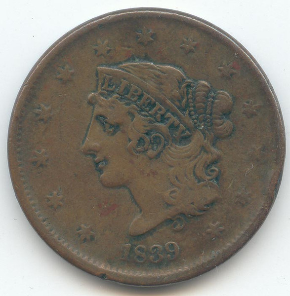 1839 Booby Head Large Cent, VF-XF