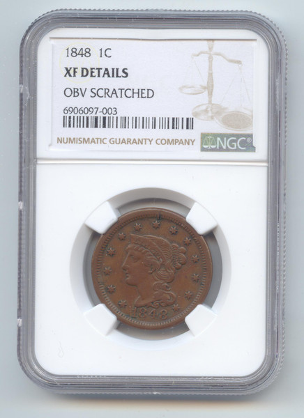 1848 Braided Hair Large Cent, NC XF Details