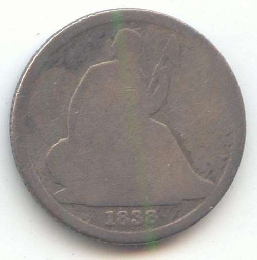 1838-O Seated Liberty Dime, Scarce, Good/AG