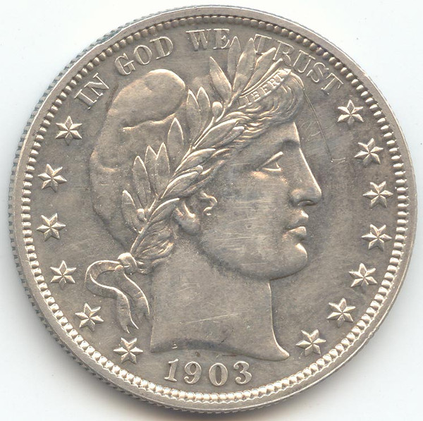 1903 Proof Barber Half Dollar, Lightly Circulated, Scratch, 755 Minted!