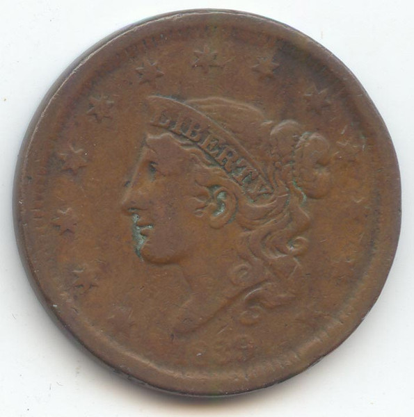 1839 Head of 1838 Coronet Head Large Cent, Fine