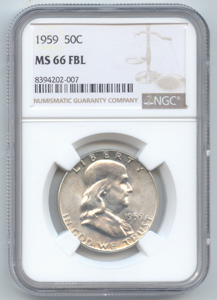1959 Franklin Half Dollar, NGC MS-66 FBL, Full Bell Lines