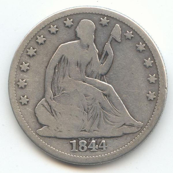 1844-O, 1844/1844 Double Date, Seated Liberty Half Dollar, Scarce, VG Details
