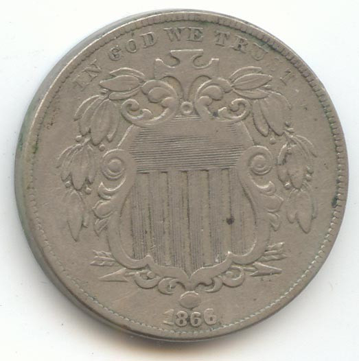 1866 Shield Nickel, Original VF