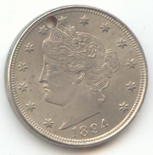 1894 Liberty V Nickel, Close to BU, Hole