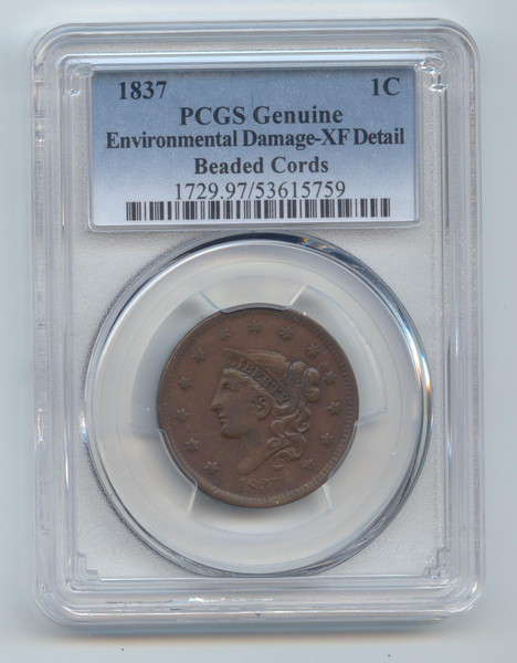 1837 Coronet Head Large Cent, PCGS XF Details