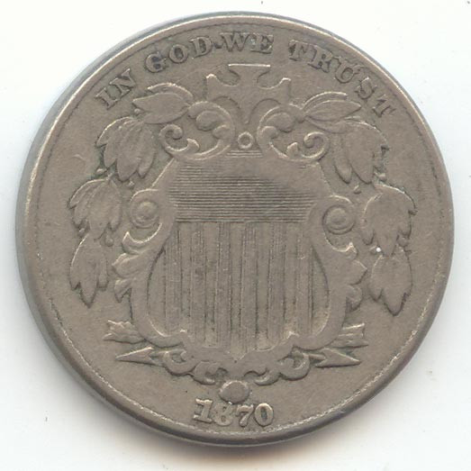 1870 Sheild Nickel, Original VF