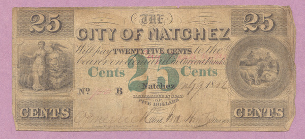 Obsolete, City of Natchez Mississippi, MS, Twenty-Five Cents, 1862