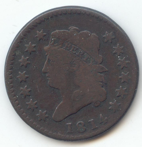 1814 Crosslet 4, Classic Head Large Cent, Smooth Brown VG