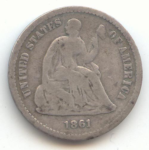 1861 Seated Liberty Half Dime, VG+, Civil War Date
