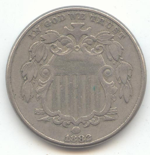 1882 Shield Nickel, XF Details