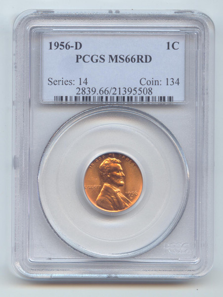 1956-D Lincoln Wheat Cent, PCGS MS-66 RD, Full Original Mint Red
