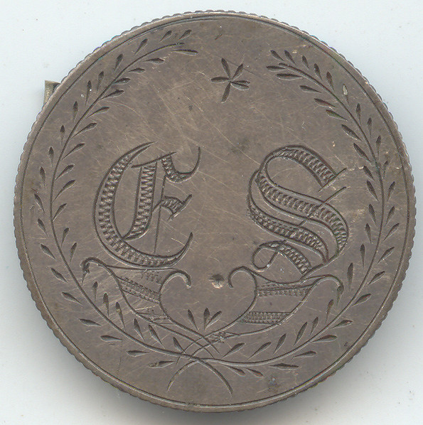 Love Token, Seated Liberty Quarter, Initials F S, FS, Heart