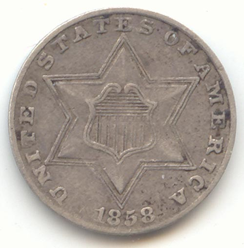 1858 Three Cent Silver, 3c, Sharp and Original XF