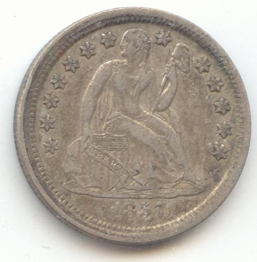 1857 Seated Liberty Dime, Original XF