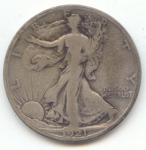 1921-S Walking Liberty Half Dollar, Full 4-Digit Date, VG Details