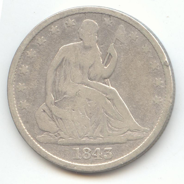 1843 Seated Liberty Half Dollar, VG Details