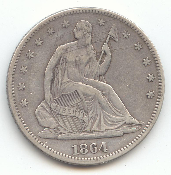 1864 Seated Liberty Half Dollar, XF Details, Scarce