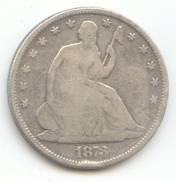 1873 No Arrows Closed 3 Seated Liberty Half Dollar, G-VG Details