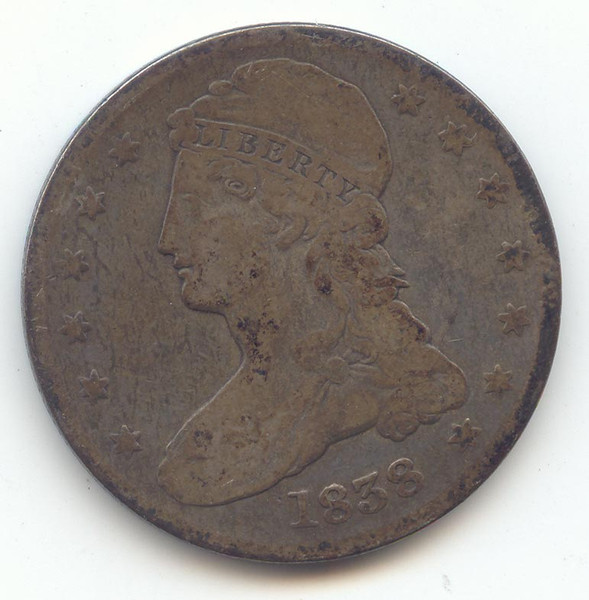 1838 Reeded Edge Capped Bust Half Dollar, F-VF