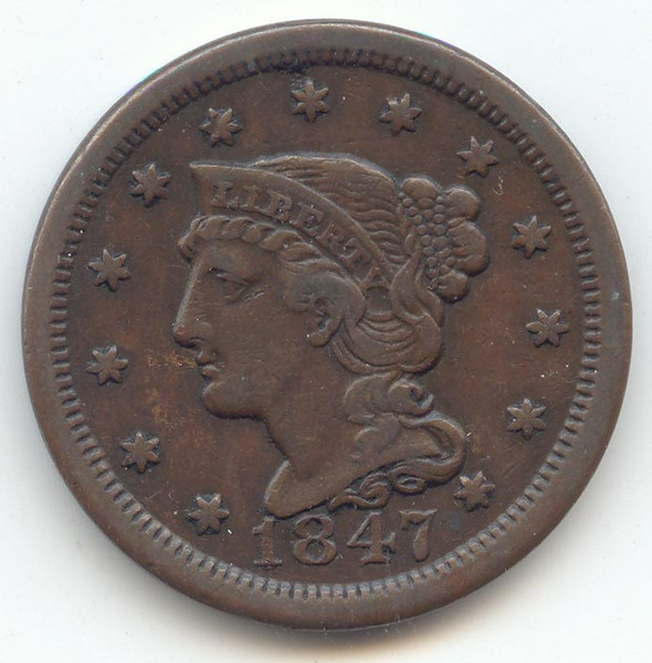 1847 Braided Hair Large Cent, VF
