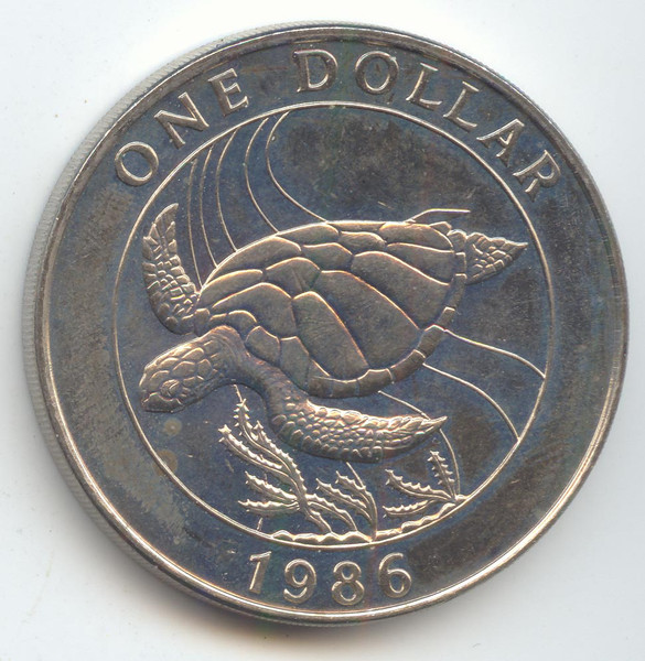 Bermuda, 1986 Copper Nickel One Dollar, Sea Turtle, AU-Unc
