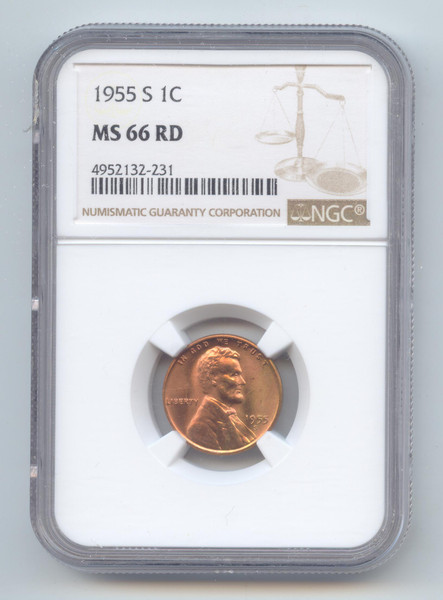 1955-S Lincoln Wheat Cent, NGC MS-66 RD, Full Mint Red