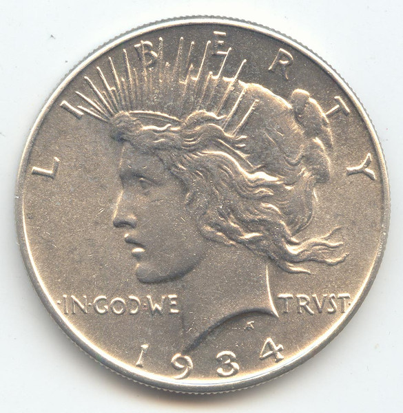 1934 Peace Dollar, Lustrous and Original AU-Unc, Close to BU