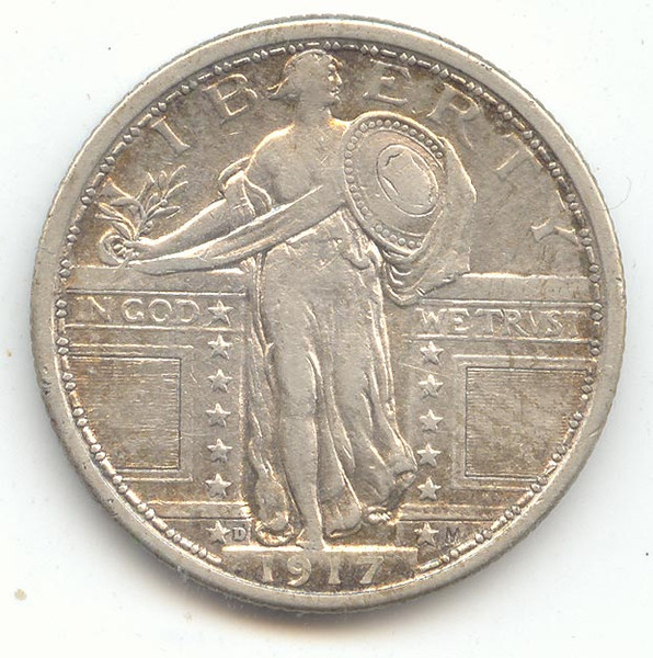 1917-D Standing Liberty Quarter, Type 1, Lustrous XF Details
